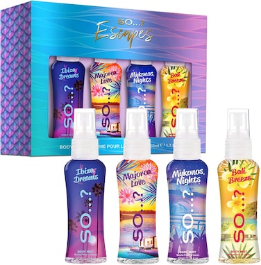 So&hellip;? Escapes Womens Gift Set, with Ibiza Dream, Bali Breeze, Mykonos Nights &amp; Majorca Love, Fragrance Spray Set (4 x 50ml)