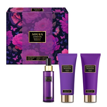 Aoura London Midnight Passion Gift Set &ndash; Body Mist 60ml, Shower Gel 100ml, Body Lotion 100ml   Long-Lasting Women&rsquo;s Fragrance &amp; Body Care Set   Perfect Gift for Women &amp; Girls