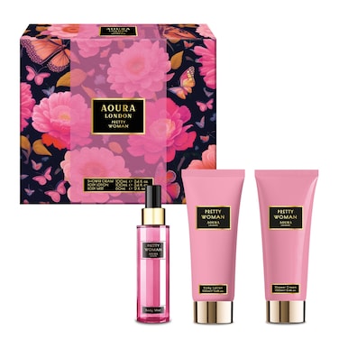 Aoura London Pretty Woman Gift Set &ndash; Body Mist 60ml, Shower Gel 100ml, Body Lotion 100ml   Women&rsquo;s Fragrance &amp; Body Care Set   Long-Lasting, Moisturizing Gift for Women &amp; Girls