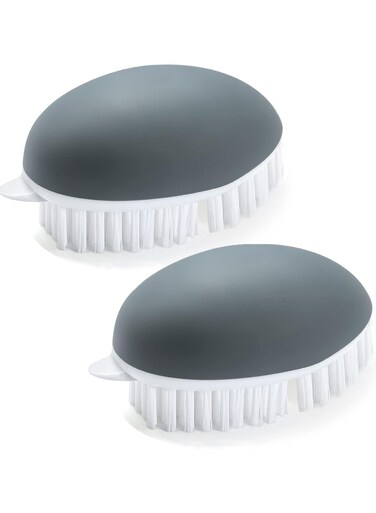 2-Pack Vegetable Scrubber Brush with Non-Slip Grip, Flexible and Hard Bristles for Potatoes, Carrots, and Corn
