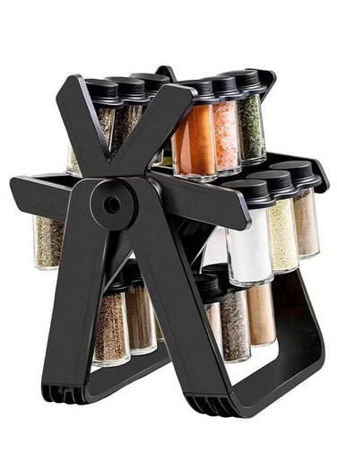 Rotating Spice Rack with 18 Jars and Kitchen Labels &ndash; Spinning Spice Rack Jar Organizer for Easy Access, Space-Saving, and Neat Kitchen Storage &ndash; Durable and Stylish Design