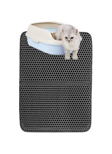 Tazweeq Pet Cat Litter Mat,55x75 cm Foldable Waterproof EVA Honeycomb Double Layer Cat Litter Trapping Pet Litter Box Mat Clean Pad Products For Cats Accessories (Gray)