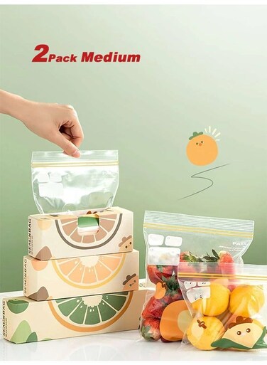 2 Pack Food Storage Bag, Kitchen Fresh Keeping Seal Bag Suitable for Candy, Chocolate, Cookies, etc,Size Medium