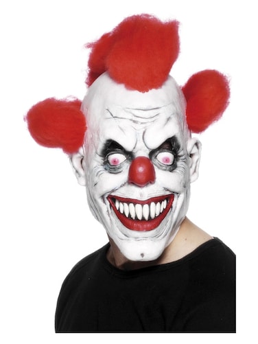 Clown 3/4 Latex Mask Red &amp; White w/ Hair