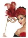 Baroque Fantasy Eyemask Red w/ Feathers &amp; Handle