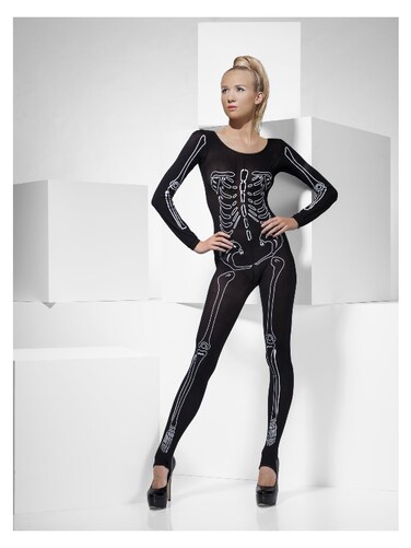 Black keleton Print Bodyuit Female Costume