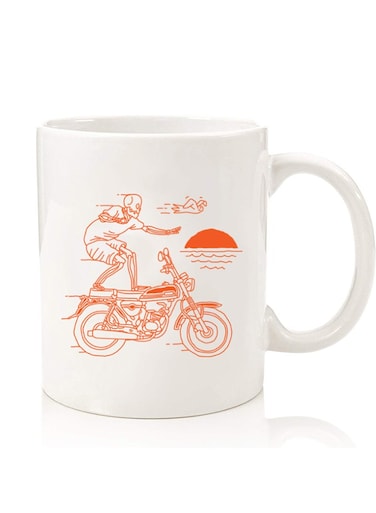 Premium Quality Two Sided Printed Coffee Mug Tea Cup For Home Office, Kids Men Women Skull Rider orange