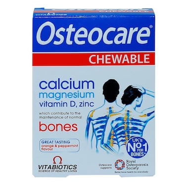 Vitabiotics Osteocare Chewable Calcium Tablets, Orange &amp; Peppermint Flavored, For Healthy Bones, Pack of 30's