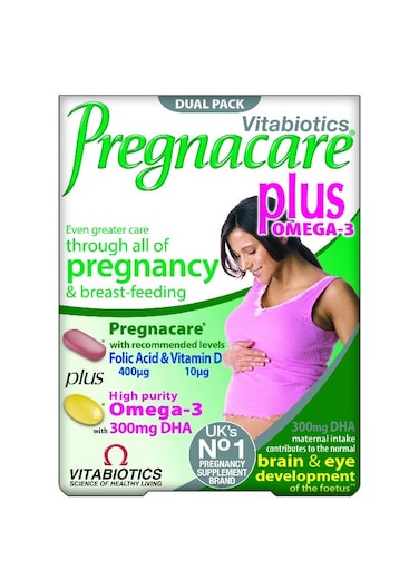 Pregnacare Plus 28 Tablets + 28 Capsules   Even Greater Nutritional Care for Mother &amp; Baby   Multi-nutrient Tablets + Omega-3 DHA Capsules   Contribute to Brain &amp; Eye Development of Foetus