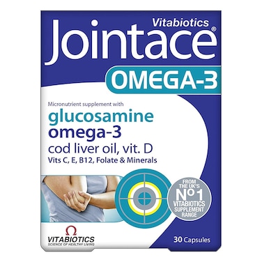 Vitabiotics Jointace Omega-3 Supplement With Glucosamine For Healthy Bone &amp; Cartilage, Pack of 30's