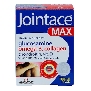Vitabiotics Jointace Max For Healthy Bone &amp; Cartilage, Triple Pack of Omega-3 Capsules 28's + Glucosamine, Turmeric &amp; Chondroitin Tablets 28's + Collagen Tablets 28's