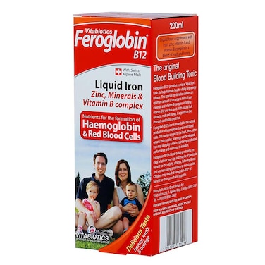 Vitabiotics Feroglobin B12 Liquid Iron, Blood Building Tonic With Mineral &amp; Vitamin B Complex 200ml