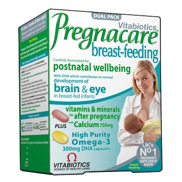 Vitabiotics Pregnacare Breast-Feeding All-In-One Postnatal Supplement, Dual Pack of Postnatal Vitamin &amp; Mineral Tablets 56's + Omega-3 Capsules 28's