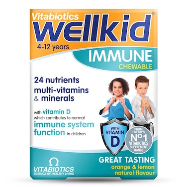 Vitabiotics Wellkid Immune Chewable Tablets With Multivitamins &amp; Minerals For Kid's Immune Support, Pack of 30's