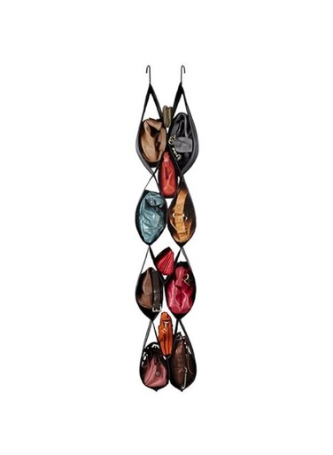 12 Pockets Handbag Hanging Purse Storage Pocketta Plastic Closet Organizer Bag Holder Organizer Closet Rack Hangers Save Space Black