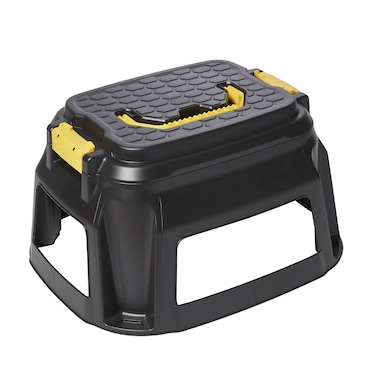Strata Step Stool with Built-in Tool Storage Caddy, Made in UK,  Multipurpose Heavy Duty, For Home, Workshop, Garage - XW125-BLK/YEL-EX