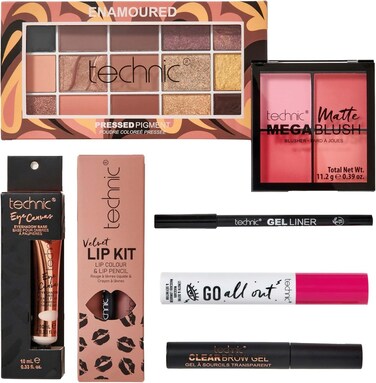 Technic Enamoured Makeup Gift Set 8 Piece Full Face Kit &ndash; Complete Cosmetics Gift Set with Eyeshadow Lipstick Blush Highlighter Mascara, Full Size Vegan Cruelty Free Makeup Set