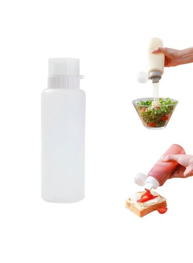 Kitchen Sauce Squeeze Bottle with Measurement, Ketchup Salad Cream Honey 5-Hole Condiment Dispenser, Large Sauce Container