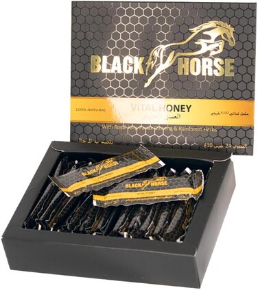 Black Horse Vital Honey Box &ndash; 24 Sachets, Premium Natural Honey Energy Supplement   Instant Energy &amp; Vitality Support for Men and Women   Easy-to-Carry Honey Sticks