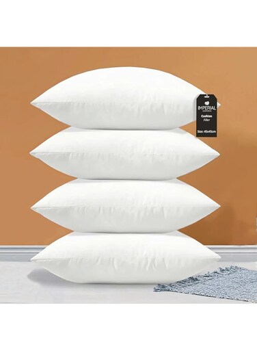 Imperial Comforts&reg; Sofa and Bed Pillow Inserts (4-Pack, White) - 18 x 18 Inches Indoor Cushion Inserts - Decorative and Comfortable Throw Pillow (Set 4-45x45 cm)