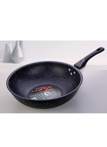 Aluminum Wok Pan 30 x 9 cm with Marble Coating and Induction Bottom