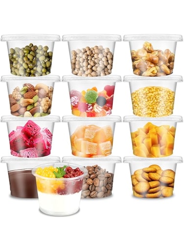 Qyyiguf 50 Pack 8 OZ Disposable Plastic Cups with Flat Lids,Disposable Ice Cream Cups,Take Away Food Container for Drink,Yogurt,Parfaits,Soups,Snacks,Dessert,Salad,Fast Food,Fruit(With Holes)