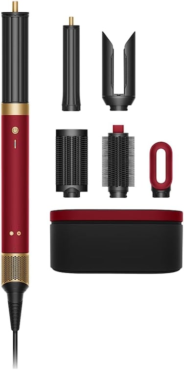 دايسون إير راب كواندا 2X جهاز متعدد الاستخدامات لتصفيف وتجفيف الشعر - للشعر الأملس والمموج (أحمر مخملي/ذهبي) - إصدار دولي