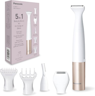 Panasonic ES-WM31 5-in-1 Multi Trimmer Body &amp; Bikini Zone, Hair Remover for Women, Women's Razor, 5 Attachments, IPX7 Waterproof, Wet &amp; Dry, Battery Operated (1 x AA Required), White Gold