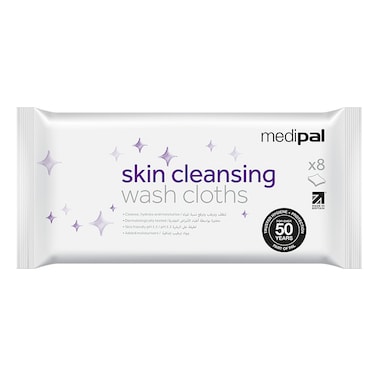 Medipal Skin Cleansing Wash Cloths (Pack of 8) &ndash; pH 5.5 Dermatologically Tested Moisturizing Body Wipes for Sensitive Skin