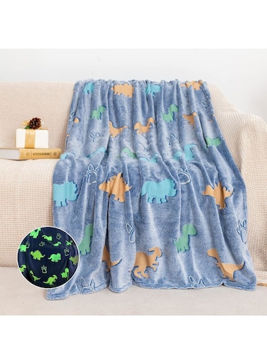 Glow in The Dark Blanket, Glow in The Dark Throw Dinosaur Blanket Luminous Dino Party Blanket Gifts, Super Soft Blanket for Kids Toys, 60x50 in