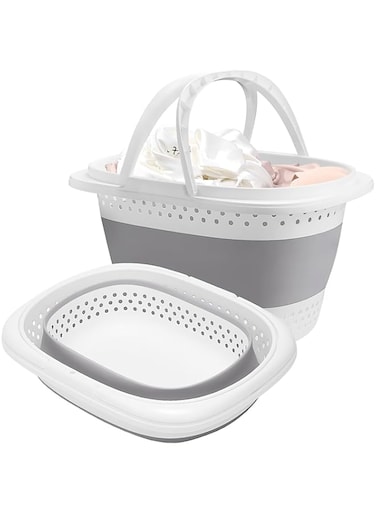 HIKKY Large Laundry Basket, Foldable Laundry Basket Plastic with Extended Handles, Small Portable Clothing Storage Basket for Home, Kids Room, Dorm