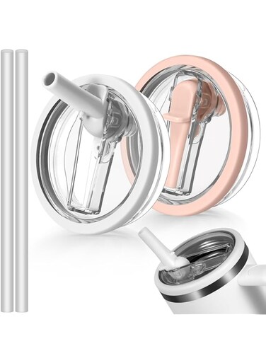 KOWVOWZ 2 Pack 40 Oz Tumbler Flip Straw Lid Replacement Fit for Stanley Quencher, Spill Proof Splash Resistant Tumbler Lids with Straws, Reusable Tumbler Cover for Stanley Cup for More Coffee Mugs