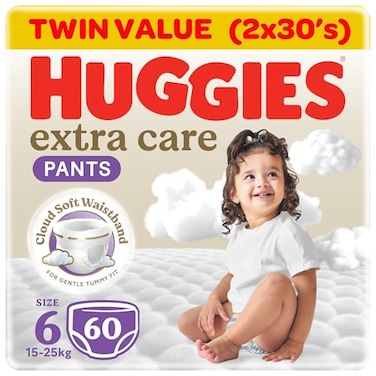 Huggies Extra Care Baby Culottes, Size 6 (15-25kg), Mega Packs, 60 Diaper Pants