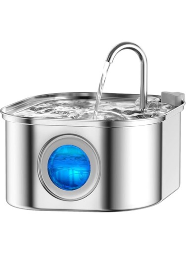 Cat Water Fountain, 3.2L/108oz Automatic Stainless Steel Pet Fountain Dog Water Dispenser with Super Quiet&amp;Transparent Window Design- Ideal for Cats, Dogs and Multiple Pets - Dishwasher Safe(Fountain)