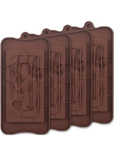 ionEgg Break Apart Silicone Chocolate Moulds, Fragments Chocolate Bar Moulds, Homemade Protein and Energy Bar Moulds, 4 Packs
