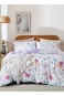 Home Queen size 6 Pcs: 1 Duvet cover - 200*230cm.; 1 Flat sheet - 230*250cm.; 4 Pillow covers - 50*75cm. Bedding set white background with floral patterns in various colors including pink, purple, blue, and green.