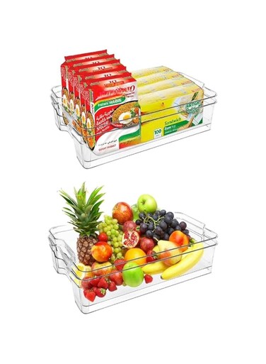 Delopik Refrigerator Organizer Storage - BPA Free Stackable Plastic Bins For Fridge, Kitchen Cabinet, Pantry Organization and Storage for Fruit, Vegetables, Food, Drinks -FR 43-2 (2, 21 * 32 * 9 cm)