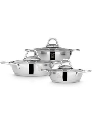 Serenk 6 Pieces Egg Pan Set, Stainless Steel 5", 6" and 7" Skillet Frying Pan with Lid, Professional Grade Omelette Cooking Pan, Capsule Bottom, Dishwasher Safe, Induction Cookware