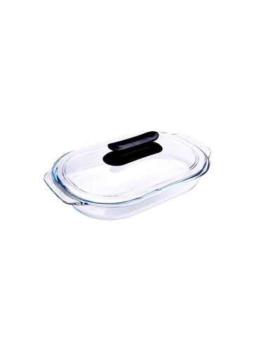 3 L Glass Baking Dish with Lid-RF12195/ Oval Tray Perfect for Baking and Serving/ Casserole with Easy Grab Handles and Knob Clear