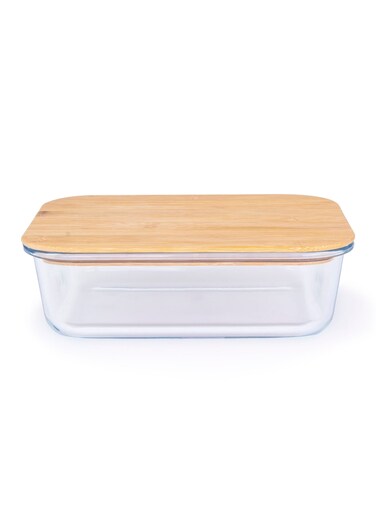 Rectangular Glass Food Container With Bamboo Lid Clear 320ml