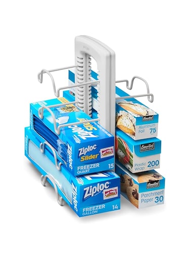 YouCopia WrapStand, Adjustable Kitchen Wrap, Foil and Bag Box Organizer for Kitchen Cabinet and Pantry Storage, Quick Set-Up, White- 50173