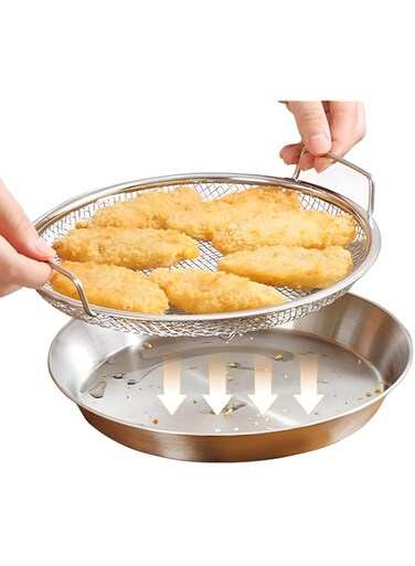 Khazna Kitchen Oil Filter Tray, Stainless Steel Frying Oil Filter Tray with Tray Fine Mesh Filter Basket for Frying Grilling food, Kitchen Strainer Colander for Washing Vegetables and Fruits