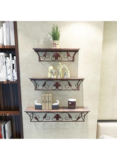 Twist Wooden &amp; Iron Hermosa Floating Wall Shelves Set of 3