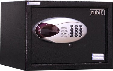 Rubik Medium Hotel Safe Box with Digital Motorized Lock &amp; Emergency Keys, Electronic Security Safe for Home, Office &amp; Hotel Use (25x35x25cm) RBH25E Black