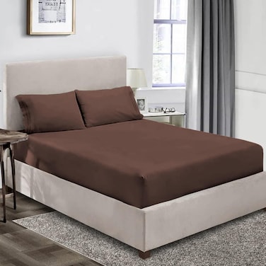 MUSA&Acirc;&reg; Deep Pockets Fitted Sheet - 100% Cotton Luxury Bedding Set (Brown, 200 x 200cm)