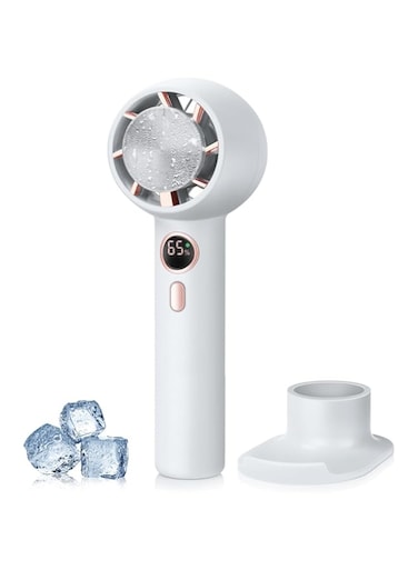 GraGra Mini Fan, Portable Handheld Fan, 3 Speeds Rechargeable Fan with Cooling Mode, Hand Held Desk Fan with Cellphone Stand, for Office Home Outdoor Traveling (White)