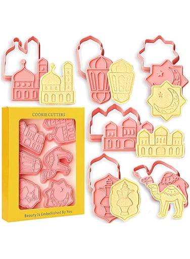 NALACAL Eid Mubarak Cookie Cutters 6 PCS Ramadan Islamic Muslim Biscuit Mold, Mosque, Lantern, Camel, Star, Moon, Islamic Star