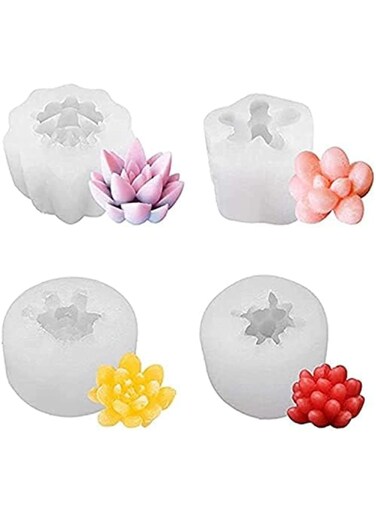 4 Pcs Succulent Silicone Moulds, Plants Mould for Making Cake Decoration DIY Candle Fondant Soap Chocolate and Epoxy Resin Crafts