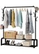 Freestanding Clothes Rack with Shelves and Shoe Storage, Metal, Black
