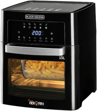 Black+Decker Digital Air Fryer Oven, 1700W, 15L Family-Sized Capacity, Touch Control, 10 Preset Functions, 80-220&deg;C Adjustable Temp, Rapid Air Convection, Smoke-Free Cooking, Black - AOF150-B5